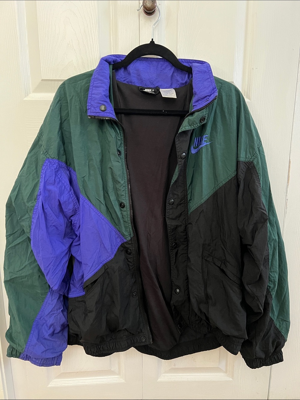 Vintage Nike Men's Green/Black/Blue Windbreaker Jacket